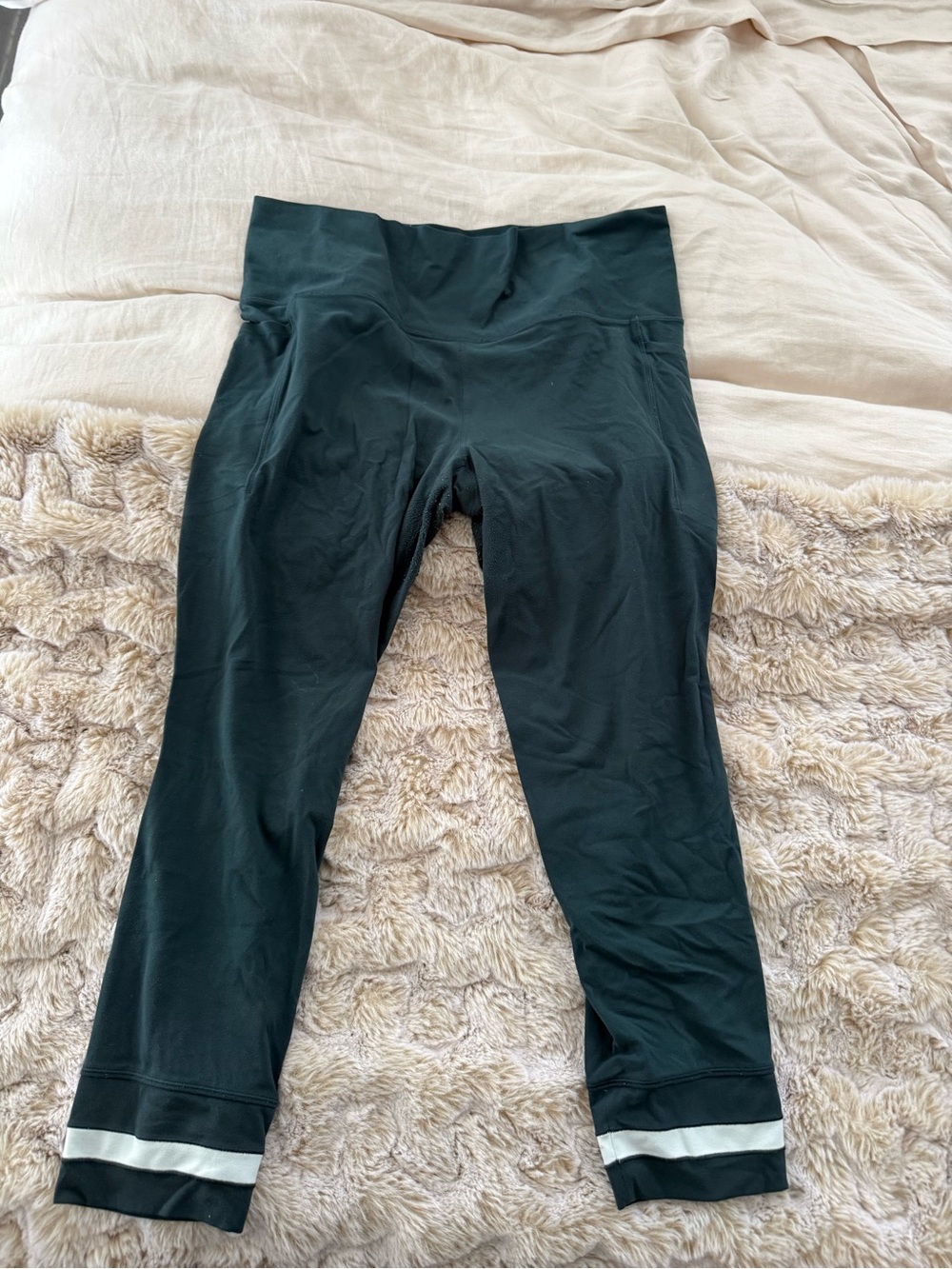 Green Active Capri Leggings with White Trim